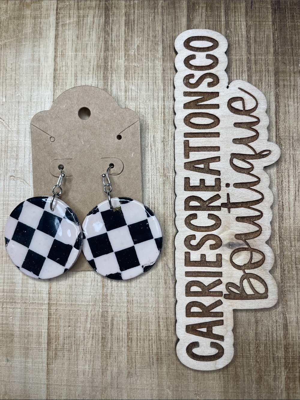 Black and White Checkerboard Round Dangle Earrings